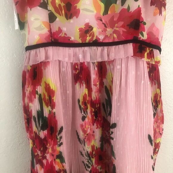 Foxiedox spaghetti strap floral pleaded belted pink dress size S - Picture 5 of 9
